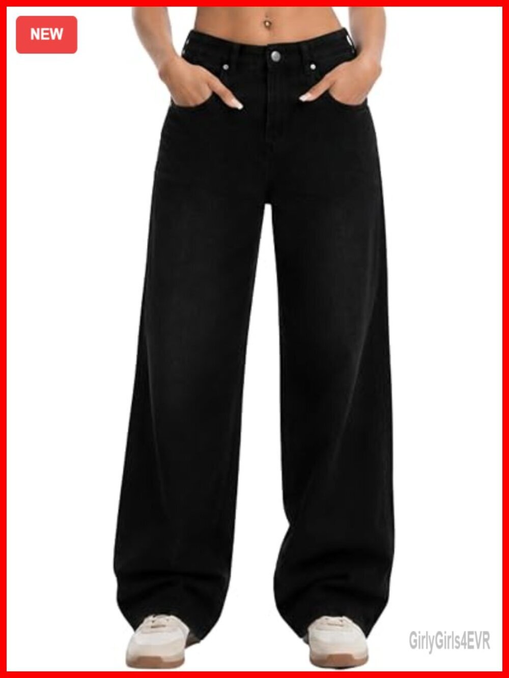 Baggy Mid Rise Wide Leg Denim Jeans with Pockets